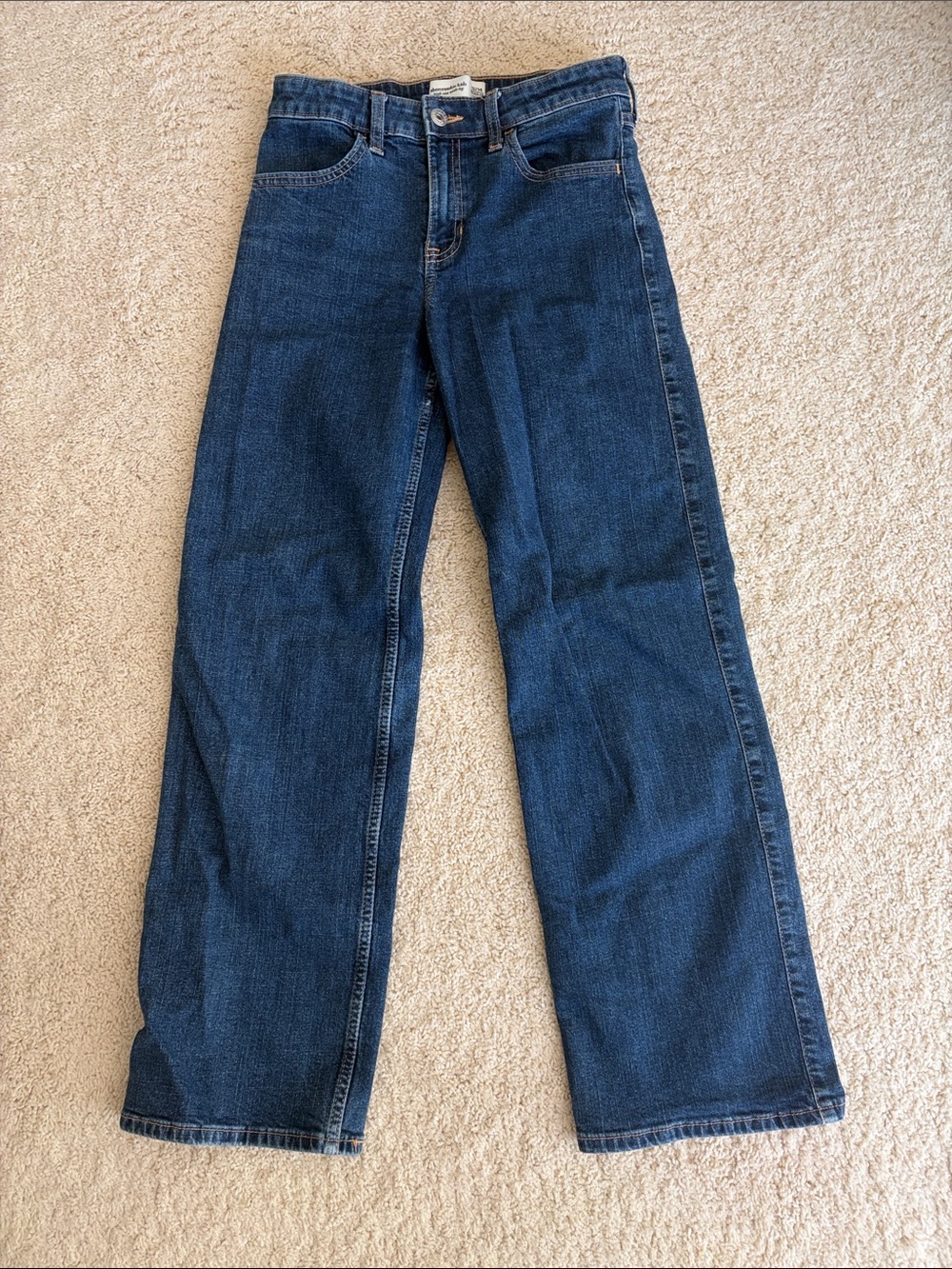 abercrombie kids dark blue denim high-rise wide leg jeans